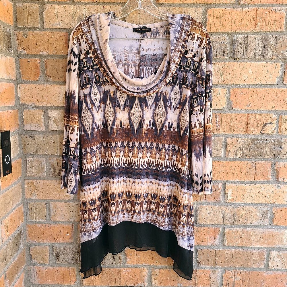 Susan Lawrence Women's Top Blouse Draped Neckline 3/4 Sleeves Size XL
